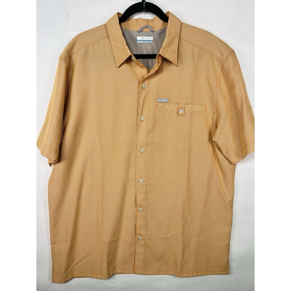 Columbia Mens‎ Short Sleeve Button Front Shirt Sz Large Orange Plaid Modal Blend